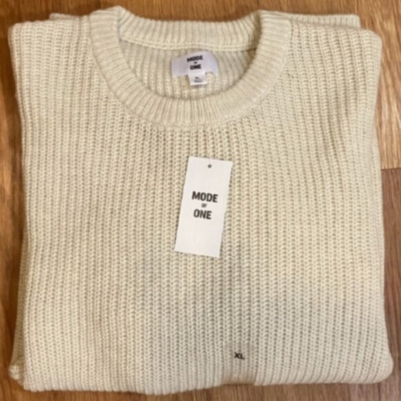 Mode of One Men Knit Cable Crewneck Sweater Bleached Oak Size XL - Picture 4 of 8